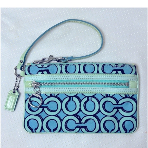Coach Handbags - Reserved 4 @candaceb48 Coach POPPY Blue and Green Wristlet with 1 hangtag
